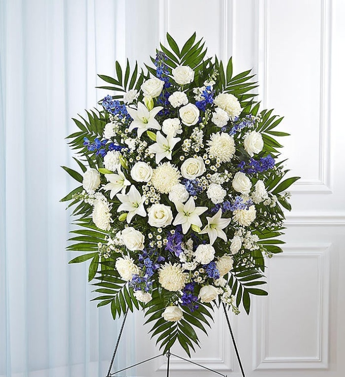 Blue &amp; White Funeral Standing Spray