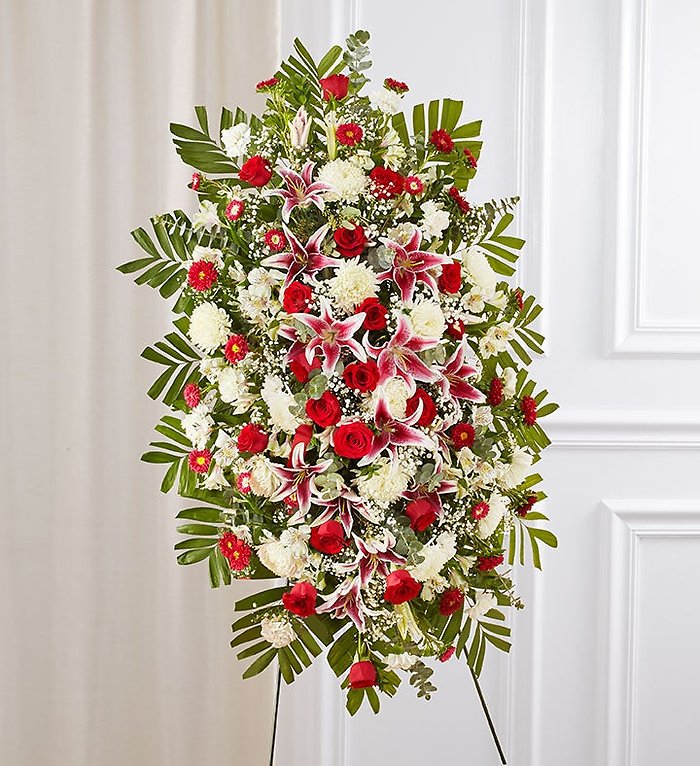 Red Rose And Lily Standing Spray