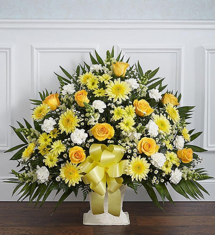 Heartfelt Tribute&trade; Yellow Floor Basket Arrangement