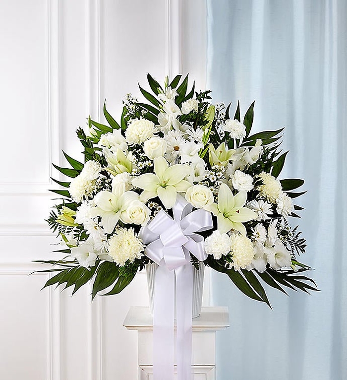 Heartfelt Sympathies White Funeral Standing Basket