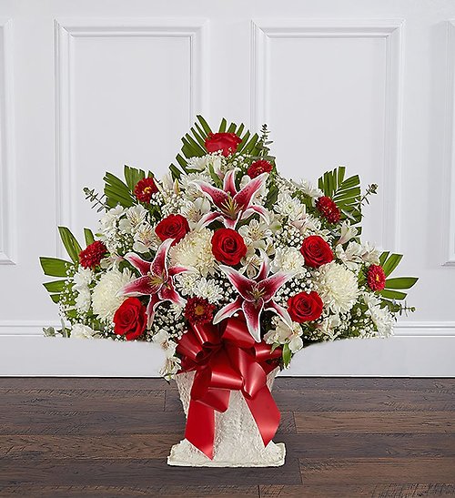 Red Rose And Lily Floor Basket