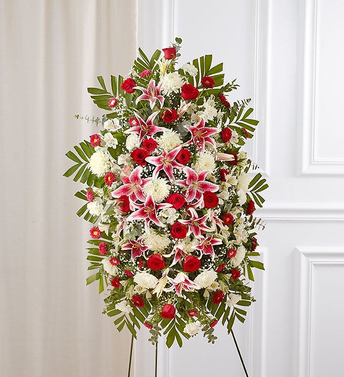 Red Rose And Lily Standing Spray